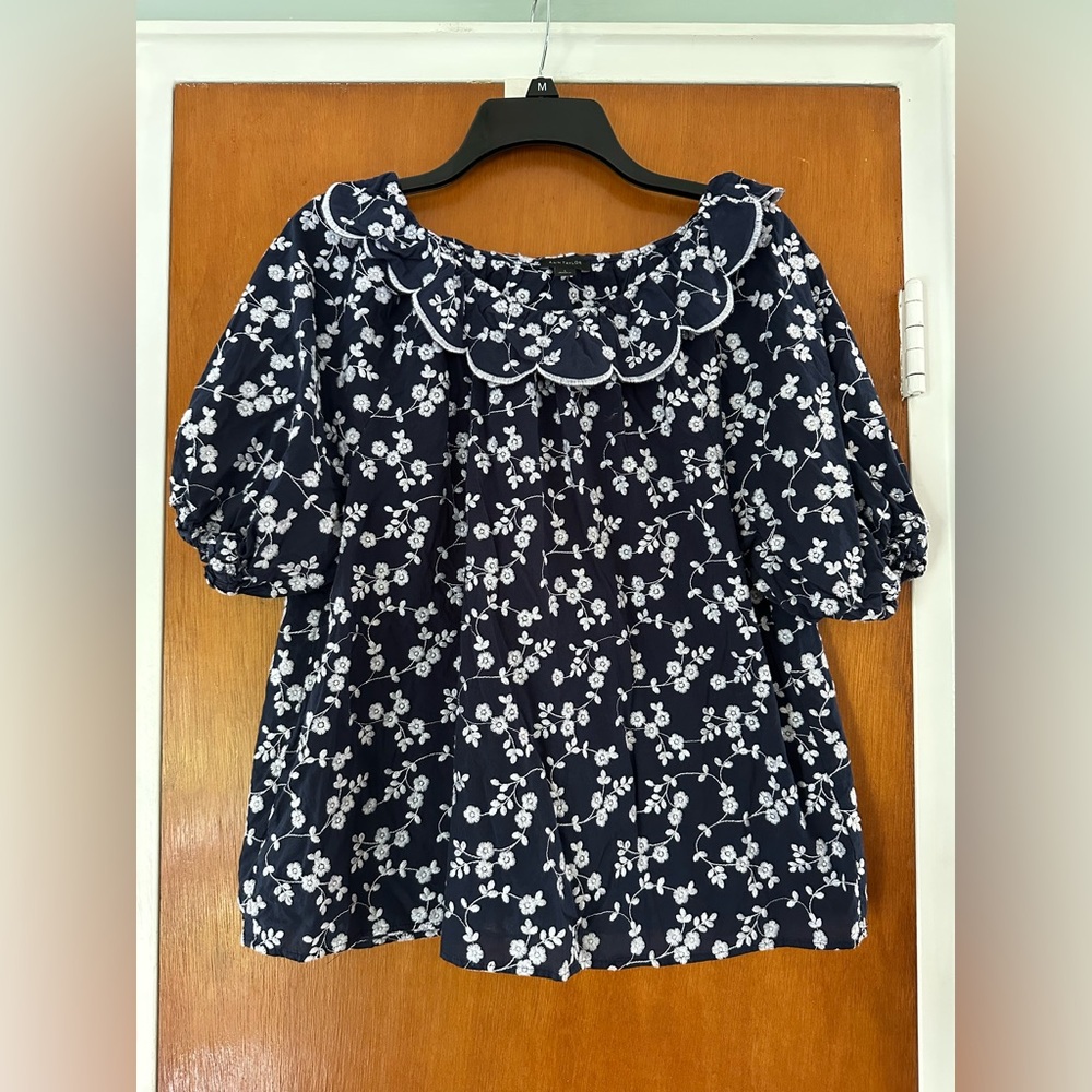 Ann Taylor Navy Blue Floral Blouse